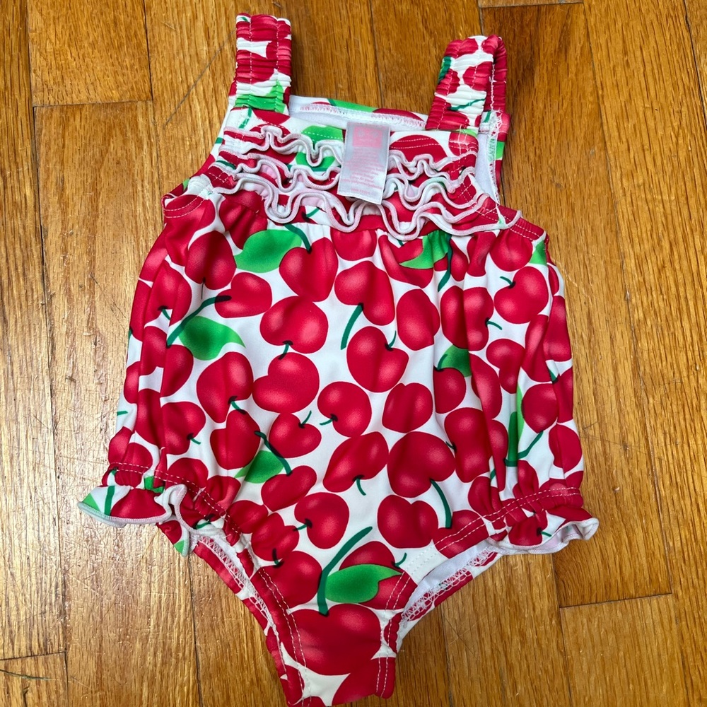 Carters Baby Girl One Piece Swimsuit, Cherry patterned + Ruffles 6-9 months